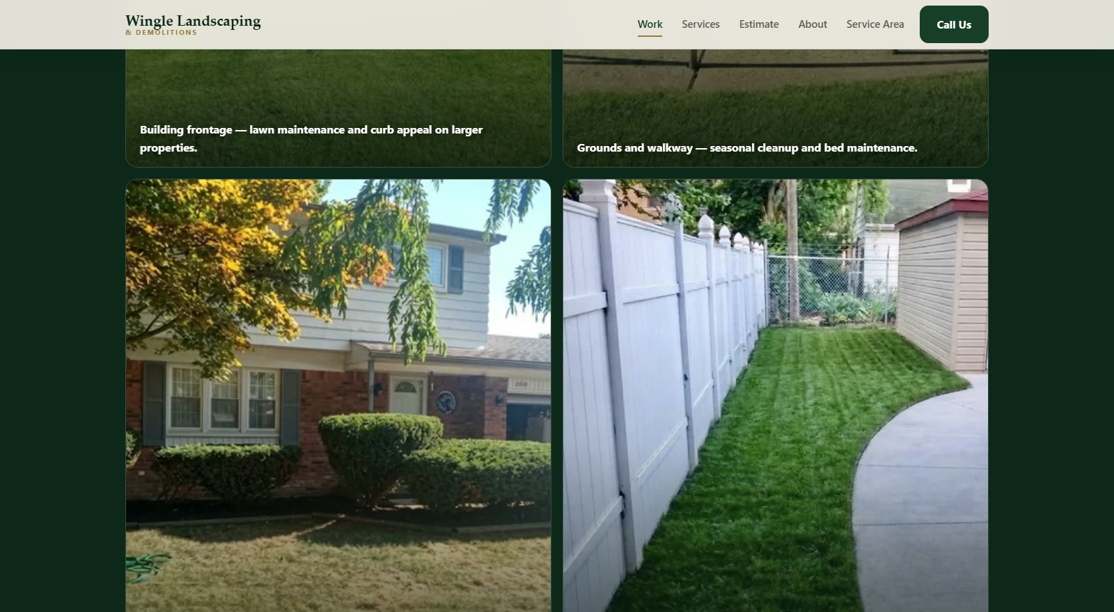 The Wingle Landscaping services section