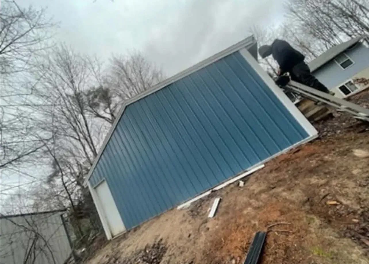 Repaired metal roof after storm damage